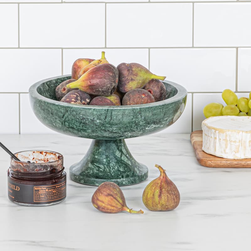 Marble Footed Bowl - 8.0"L x 8.0"W x 4.5"H - Green