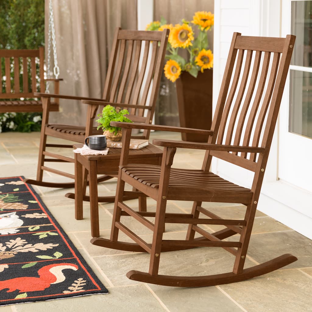Slatted Eucalyptus Wood Rocking Chair, Natural Stain