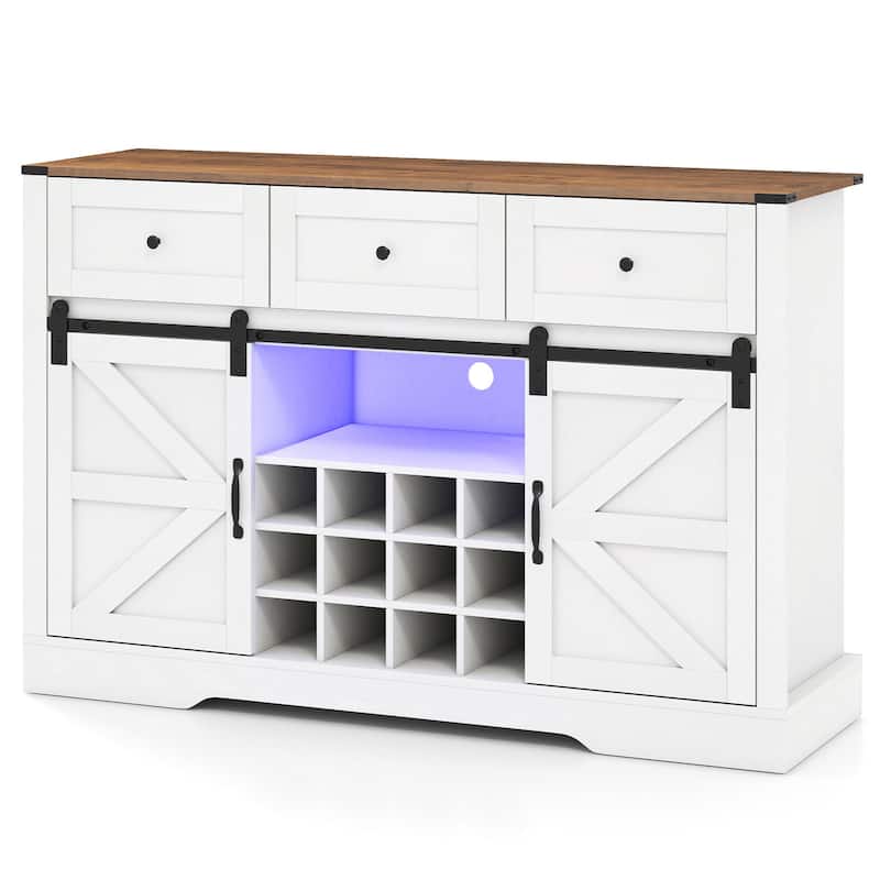 Gymax Wine Bar Cabinet w/LED Lights & Doors Coffee Station w/