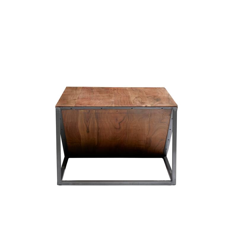 Brown Wood Diagonal Open Frame Living Room Coffee Table with Gray Metal Base