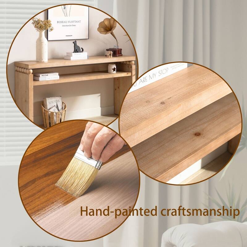 Modern Rustic Console Table - 59" Wood Entryway Table with Shelf & Decorative Bead Detail