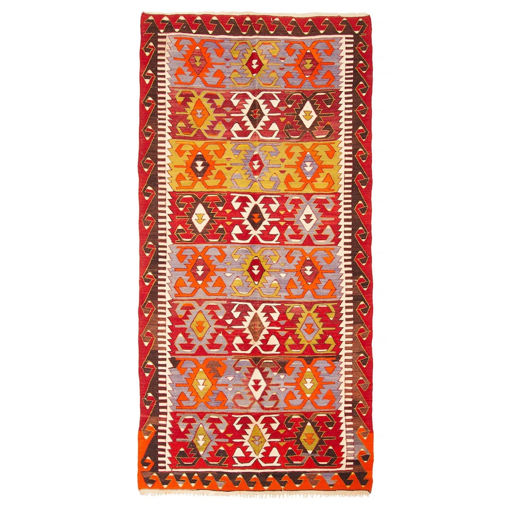 ECARPETGALLERY Flat-Weave Sivas Red Wool Kilim - 4'10 x 10'1