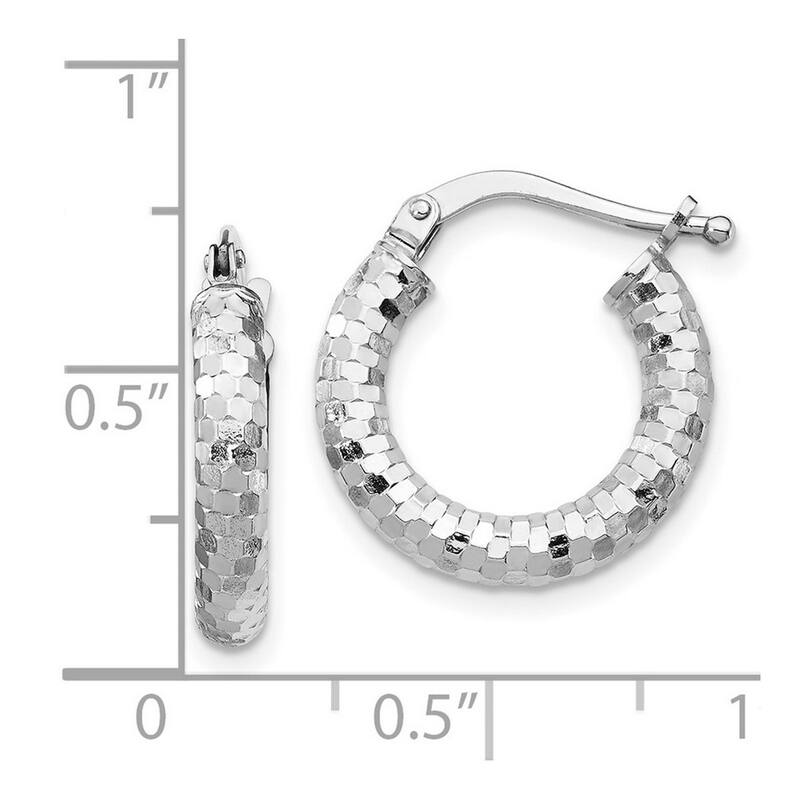 Curata 14k White Gold 3x10mm Sparkle Cut Hoop Earrings