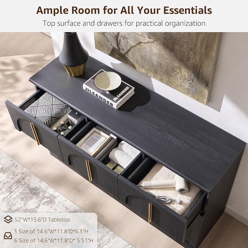 Modern Arched 9 Drawers Dresser, Wood Chest of Drawers for Living Room