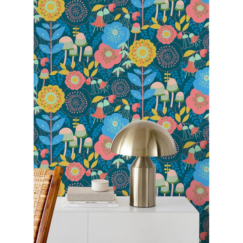Megan Carter Dream Garden Teal Peel and Stick Wallpaper