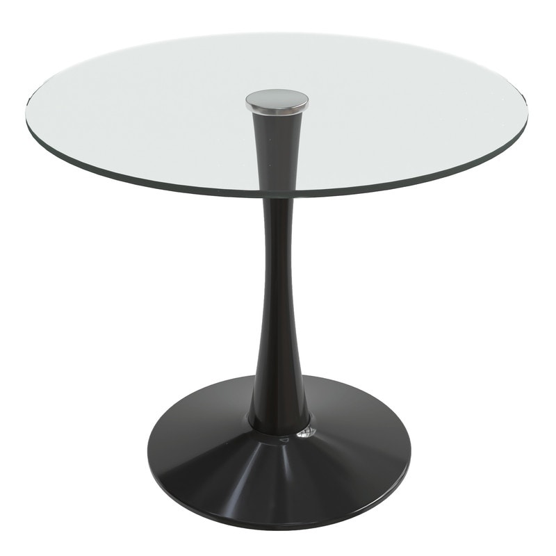 Bristol Modern Contemporary Round Dining Table 24"-40" with Glass Top and Steel Pedestal Base for Kitchen and Dining Room
