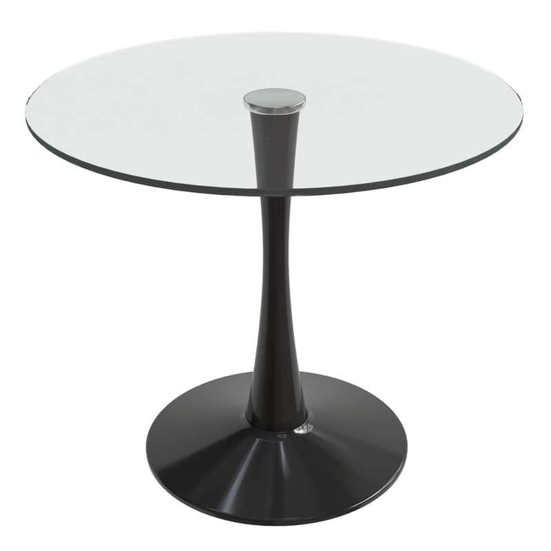 Bristol Modern Contemporary Round Dining Table 24"-40" with Glass Top and Steel Pedestal Base for Kitchen and Dining Room