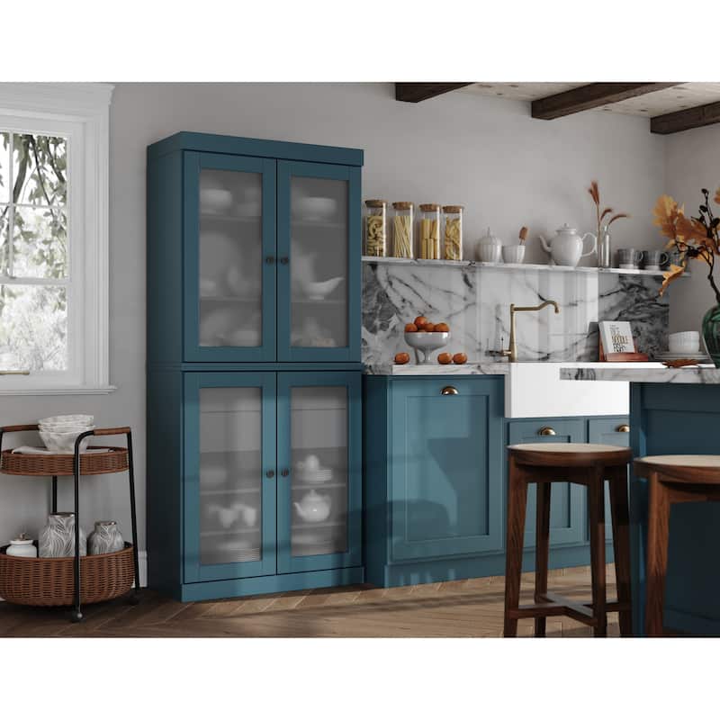 Palace Imports 100% Solid Wood Pantry Cabinet with Frosted Glass Doors, 2-Drawers and Adjustable Shelves - 32" x 71.5"
