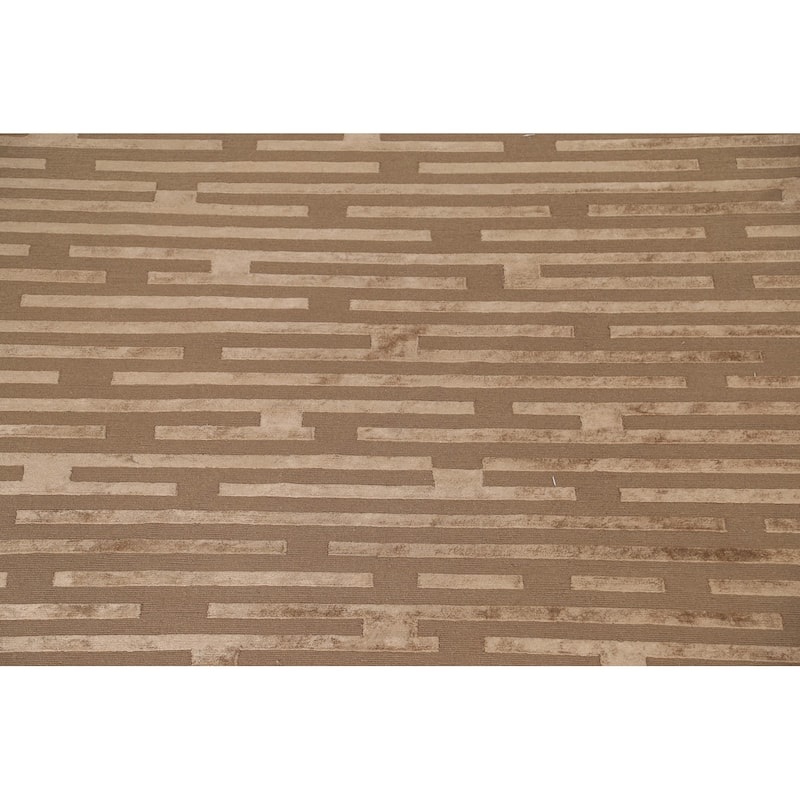 Striped Nepalese Modern Large Area Rug Hand-Knotted Wool Carpet - 10'0" x 13'8"