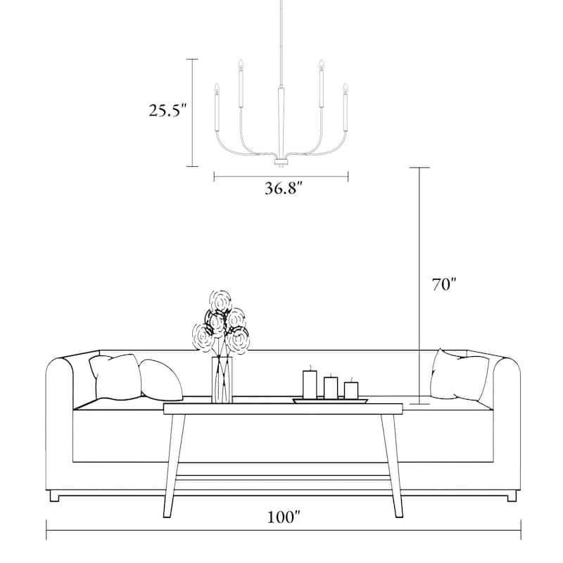 Modern 8-Light Chandelier Black Gold Classic Candle Lights for Dining Room - D 36.8" x H 25.5"