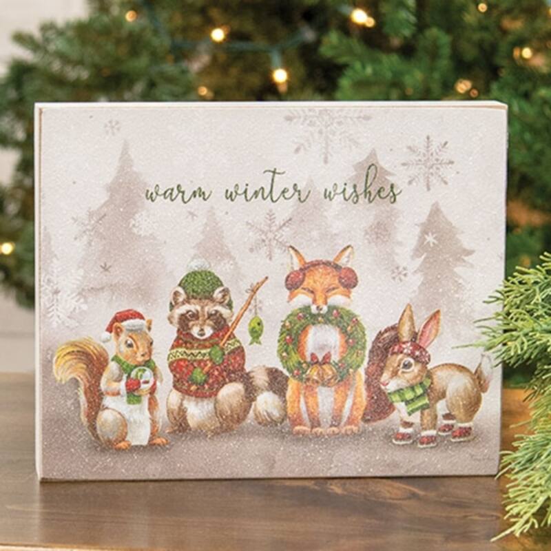 Warm Winter Wishes Frosty Woodland Friends Box Sign - Multi