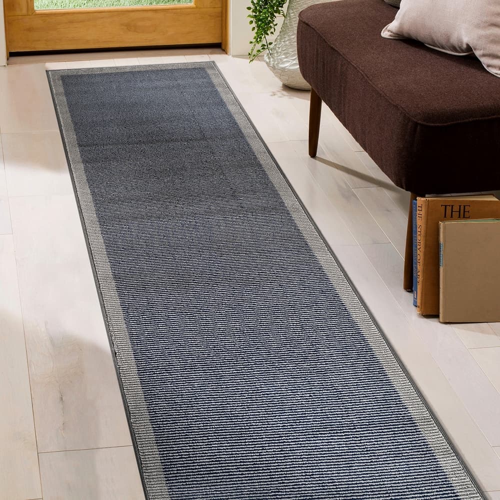 Modern Geometric Stripe Bordered Area Rug for Living Room, Bedroom, or Entryway - Low Pile Indoor Rug
