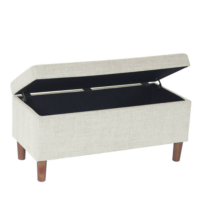 Zia Accent Storage Bench, Cream Chevron Woven Fabric, Brown, 36 Inch