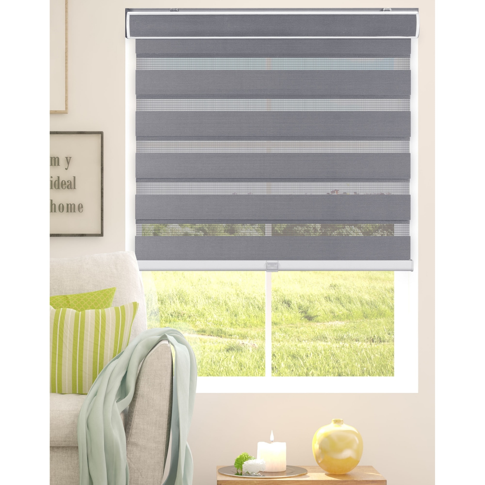 Cordless Window Roller Shades Free-Stop Dual Layer Zebra Blinds 45"x72" 