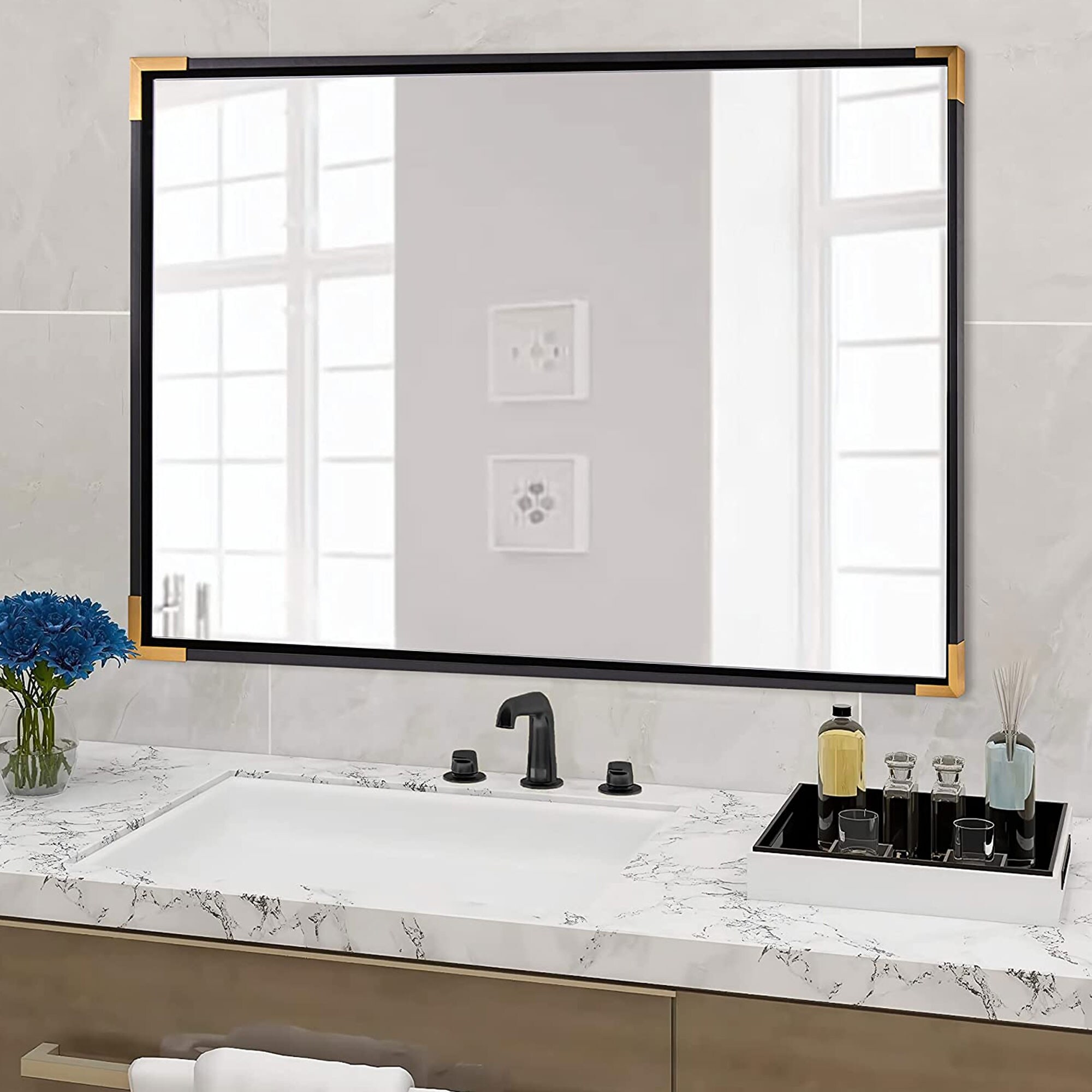 Black framed bathroom deals mirror
