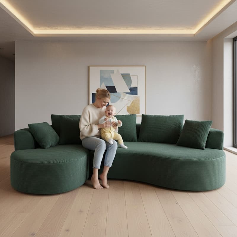 111.55" L-Shaped Corduroy Sectional Sofa, No Assembly Required