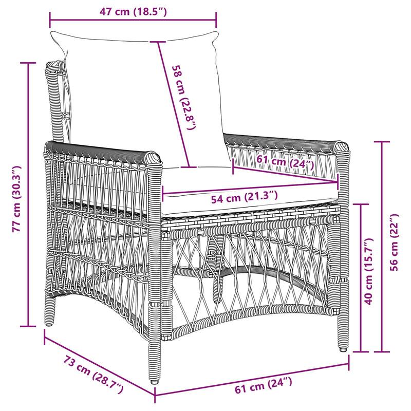 vidaXL Garden Chair with Cushions Grey 60x70x78 cm Poly Rattan - 24 x 28.7 x 30.3