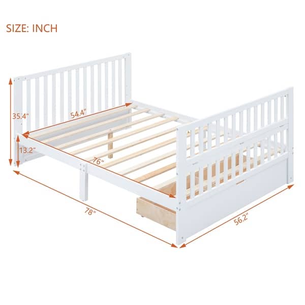 dimension image slide 2 of 5, 2-in-1 Convertible Crib, Full Size Bed Frame with Drawers and 3 Height Options, Modern Baby Crib Toddler Bed with Guard Rail