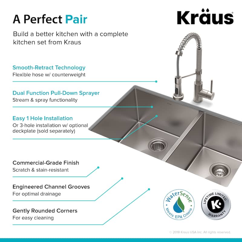 Kraus 3-in-1 Set Undermount Kitchen Sink, Pulldown Faucet, Dispenser