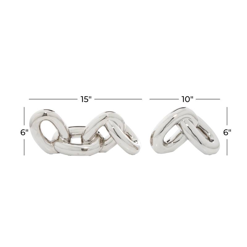 CosmoLiving by Cosmopolitan Silver Porcelain Ceramic Chain Decorative Sculpture (Set of 2)