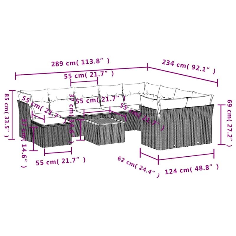 vidaXL Garden Sofa Set Black, Cream White - 21.7 x 21.7 x 14.6