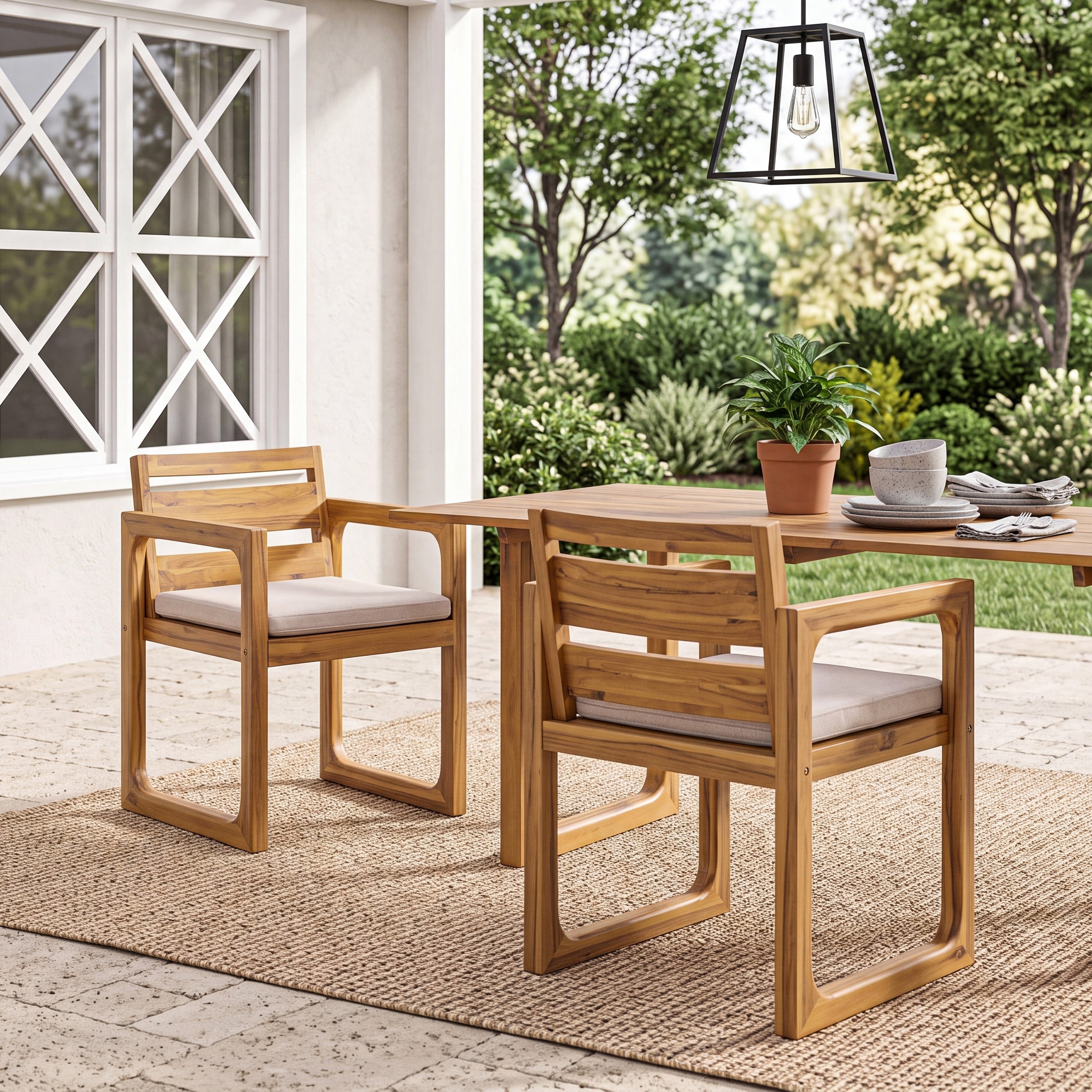 Christopher Knight Home - Set of 2 Modern Acacia Wood Outdoor Dining Chairs with Cushions