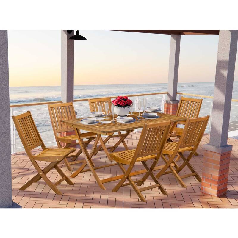 HomeStock 7-Piece Natural Oak Finish Solid Wood Top Dining Table with 6 Chairs