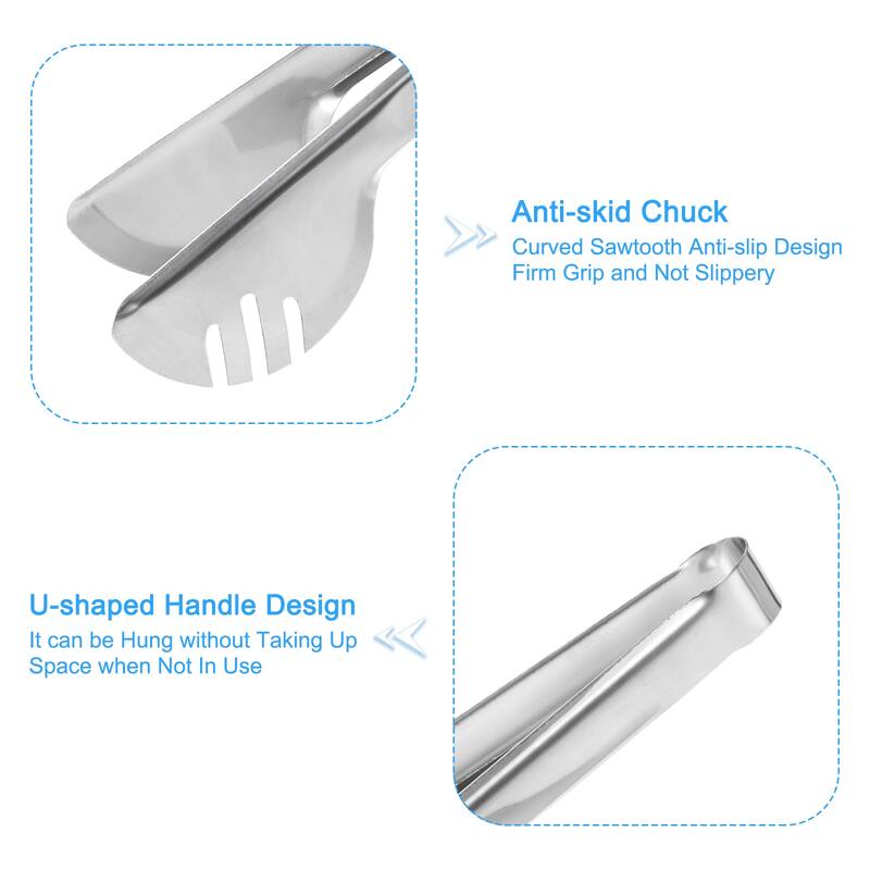 Serving Tongs, 4pcs 9.5 Inch Stainless Steel Ice Tongs, Mini Tongs Semicircle - Silver