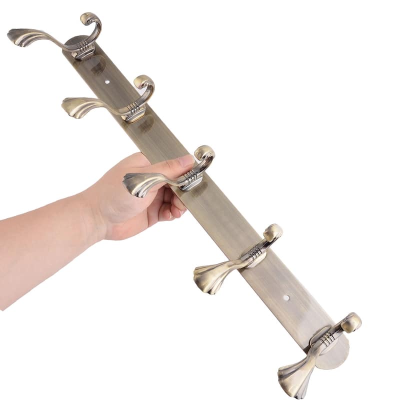 Home 5 Hooks Design Wall Mounted Coat Hat Rack Hook Holder Bronze Tone - Bronze Tone