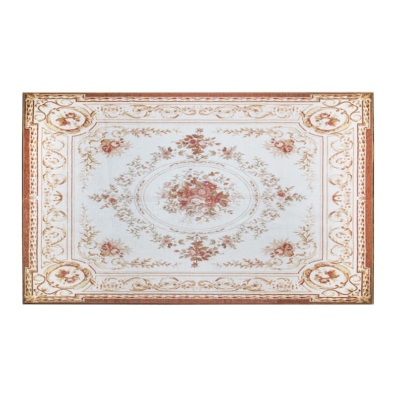 My Magic Carpet Aubusson Beige Machine Washable Rug