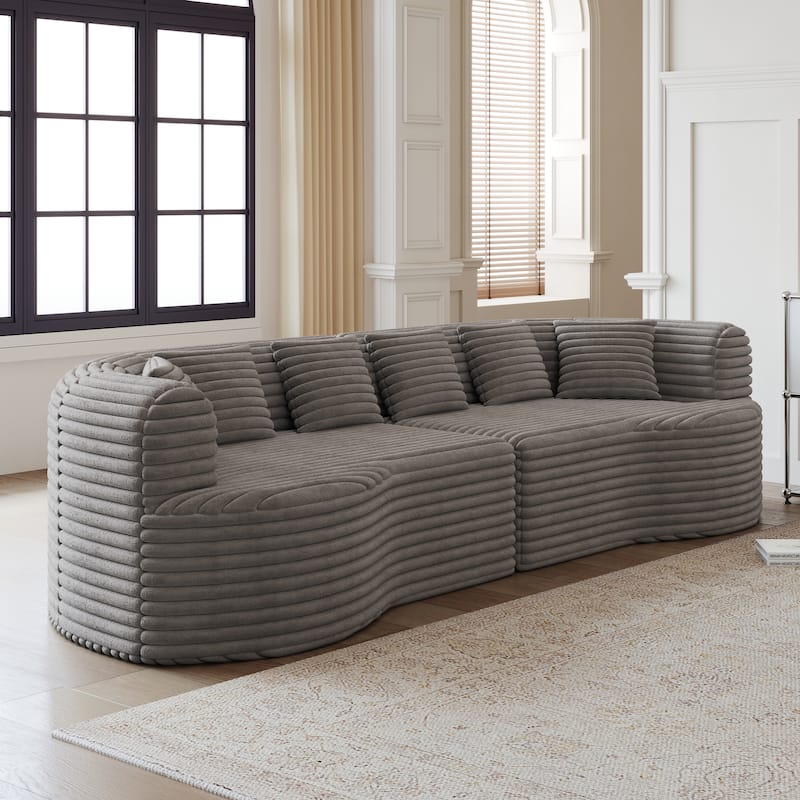 Oversized Modular Curved Sectional Sofa, Comfy Corduroy Upholstered Boneless Cloud Sofa, Memory Foam Floor Sofa with 6 Pillows