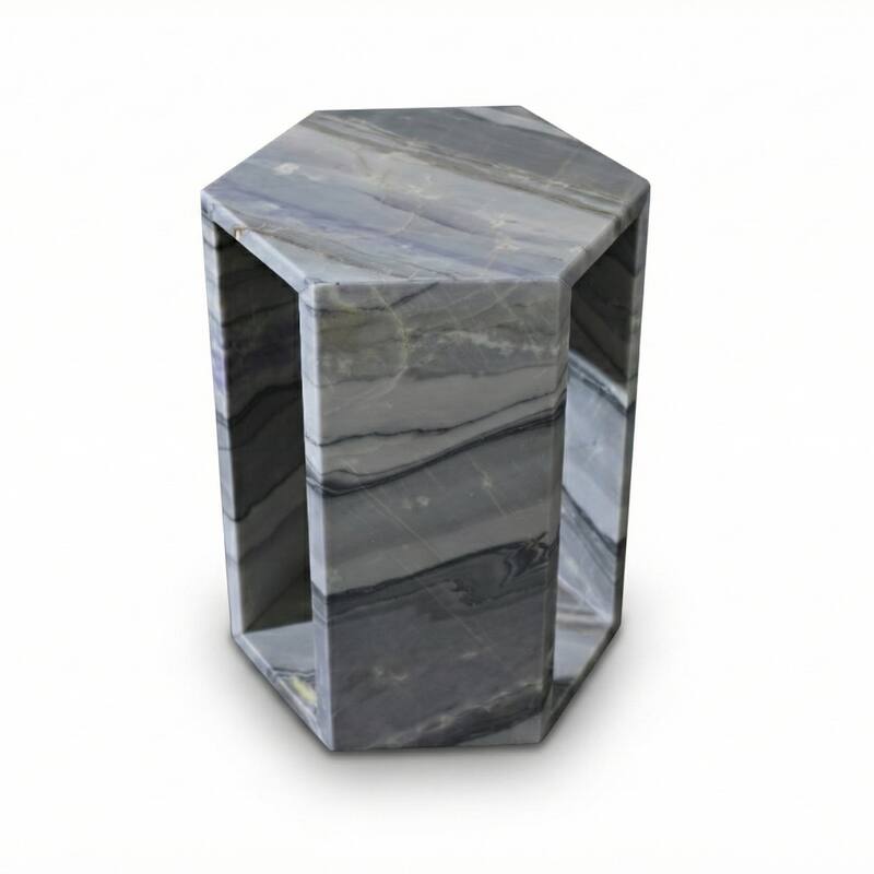 Roomfitters Luxury Natural Marble Hexagon Side Table, Solid Stone Geometric Pedestal End Table, Polished Finish