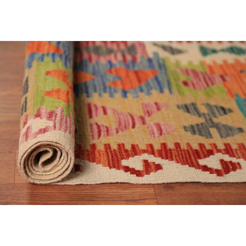 Reversible Kilim Oriental Area Rug Hand-Woven Geometric Wool Carpet - 10'0"x 12'10"