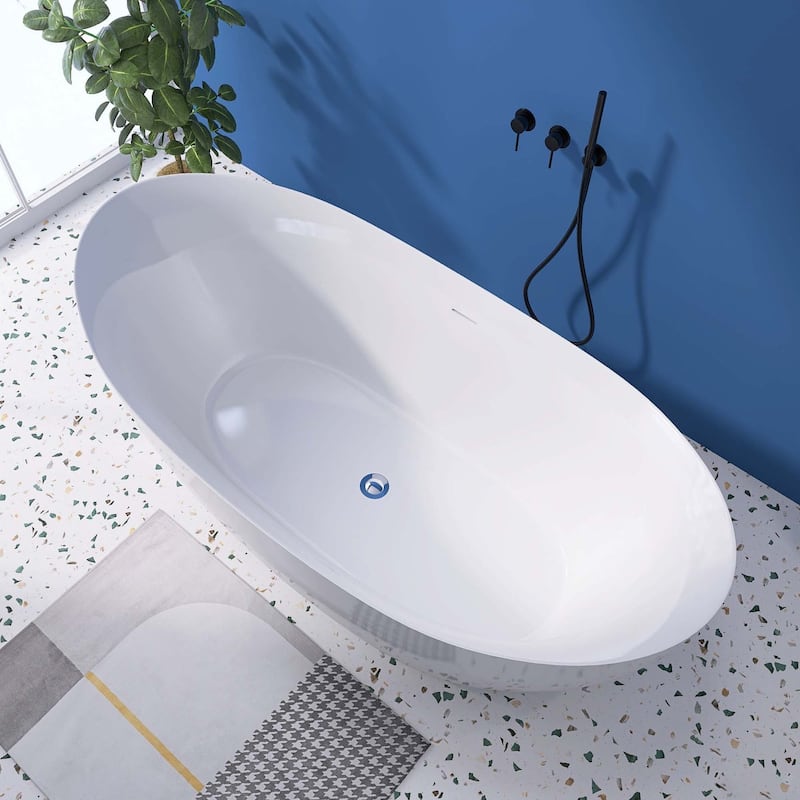 69 in. x 32.68 in. Acrylic Freestanding Soaking Bathtub in Gloss White - 32.68“ x 69"
