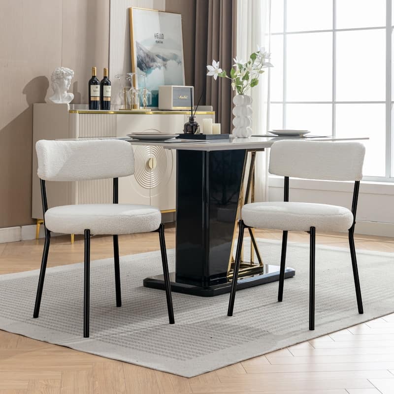 Mixoy 20"Counter Height Bar Stools,Modern Teddy Fleece Bar Stools,Velvet Dinning Chair with Metal Legs for Kitchen Island