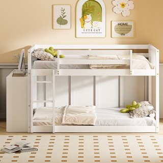 Full over Full Bunk Bed with 4 Drawers and 3 Shelves, White