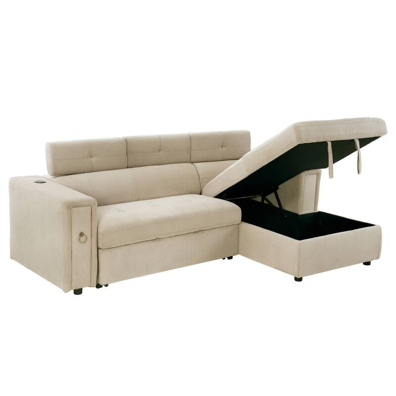Harper&Bright Designs Multi-Functional Pull-Out Sofa Bed with Adjustable Headrest