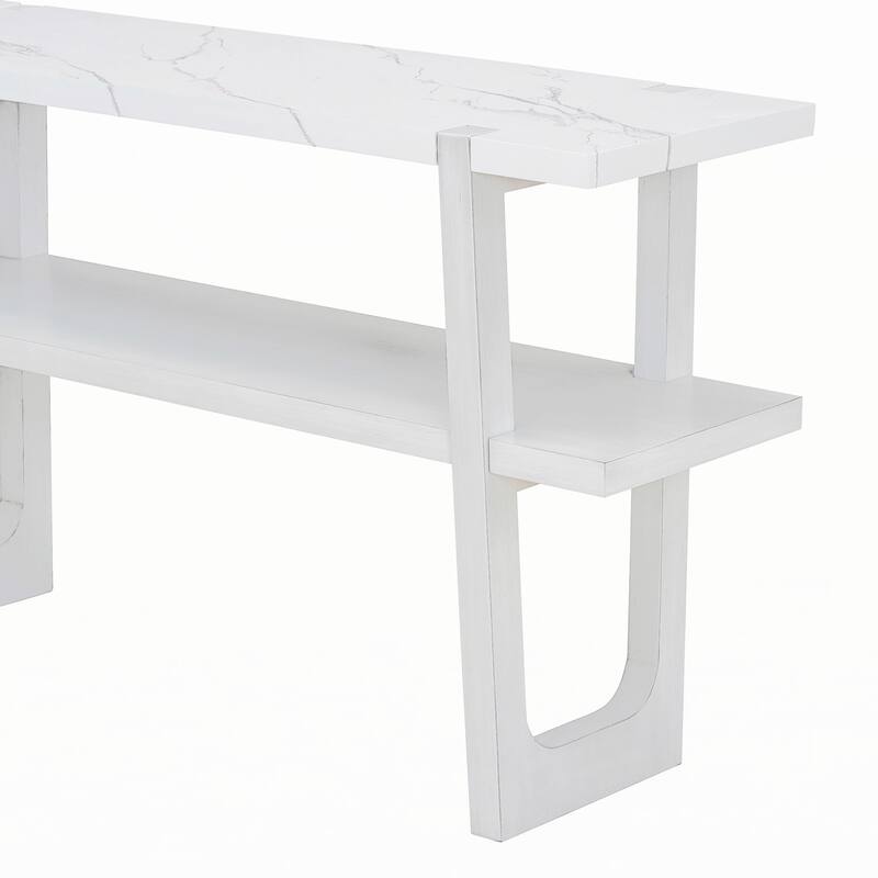 Narrow Console Table with Marble-Effect Top(White)