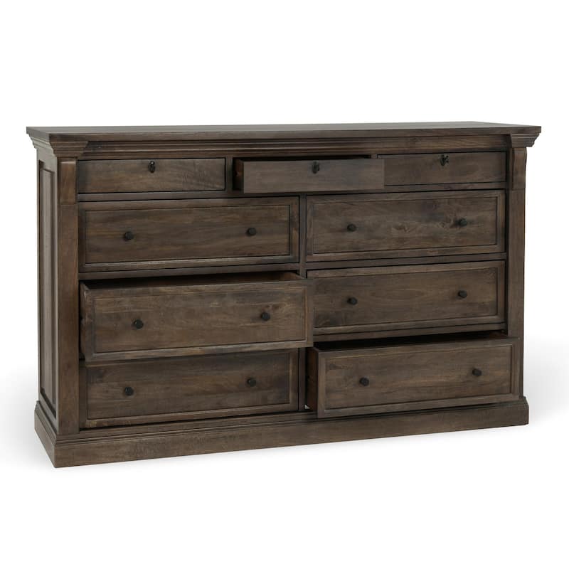 Classic Home Adelaide Nine-Drawer Mango Wood Dresser in Cocoa Brown