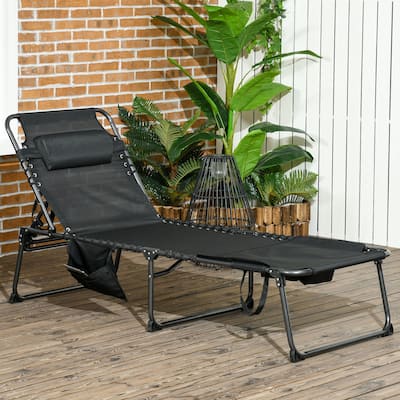 Patio Folding Chaise Lounge with 5-level Reclining Back, Outdoor Sun Lounger with Reading Face Hole, Side Pocket & Headrest