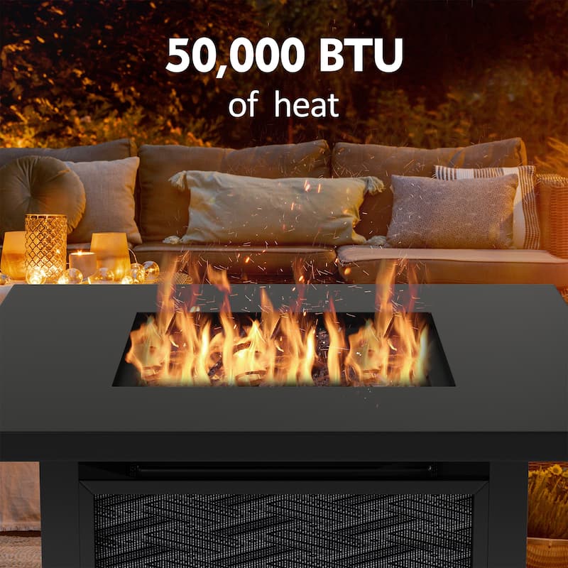 Futzca Square Outdoor Propane Fire Pit Table with Removable Cover - N/A