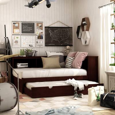 Lozova Modern Full Wood Bookshelf Platform Daybed with Twin Trundle by Copper Grove