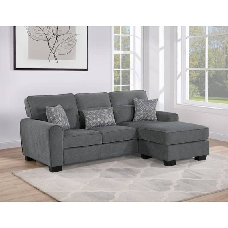 Living Room Sectional Sofa w/ Pillows, L-Shape Reversible Chaise Couch - Charcoal