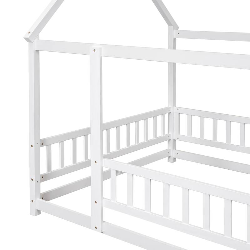 Floor Wooden Bed with House Roof Frame
