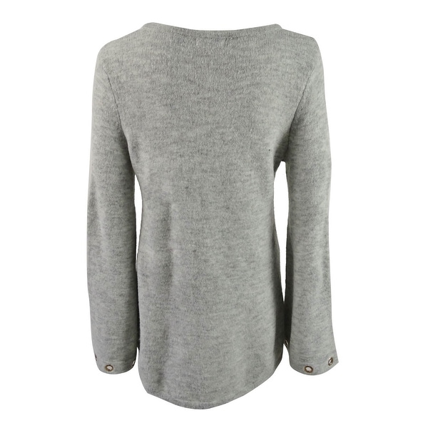 kensie Womens Bell-Sleeve Embroidered Sweater