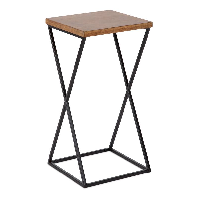 Kate and Laurel Elix Wood and Metal Table and Plant Stand - 12x12x24 - Rustic Brown/Black