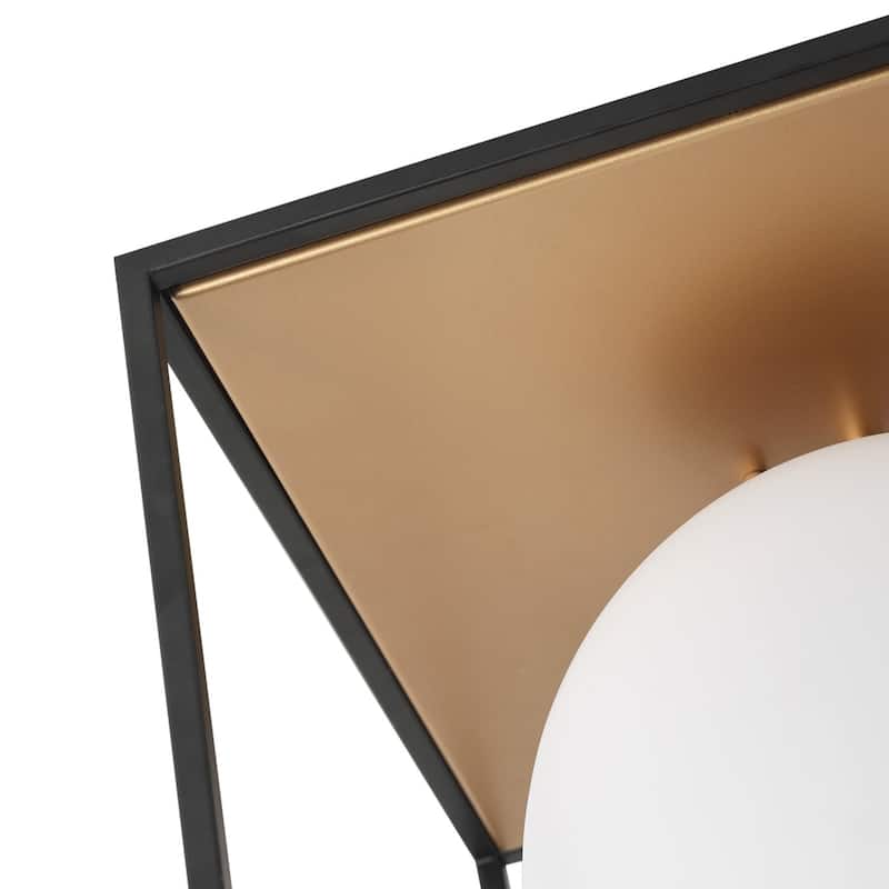 1-Light Metal Cube Frame Flush Mount Ceiling Light with Globe Glass Shade