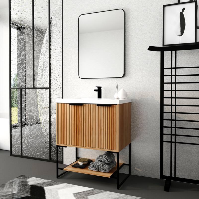 30-Inch Freestanding Bathroom Vanity with Resin Basin, Soft Closing Doors & Drawers, Solid Plywood Construction