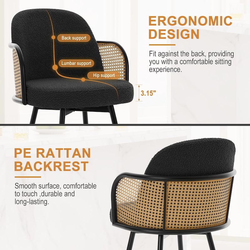 26" Swivel Boucle Fabric Upholstered Bar Stool - 38.2"H x 21.5"W x 23.2"D