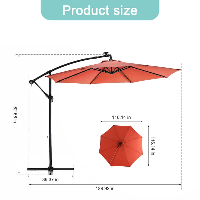 HOMEFUN 10ft Solar LED Offset Hanging Market Patio Umbrella